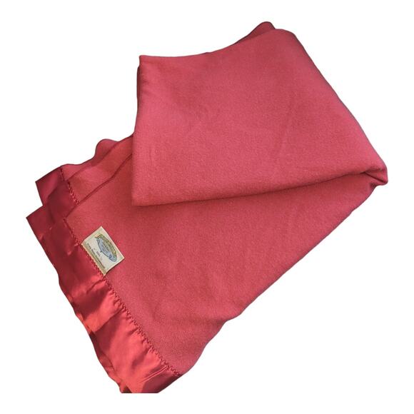 Vintage Faribault Woolen Mills Pure Wool Superwash Twin Blanket Satin Trim Red - Picture 1 of 7